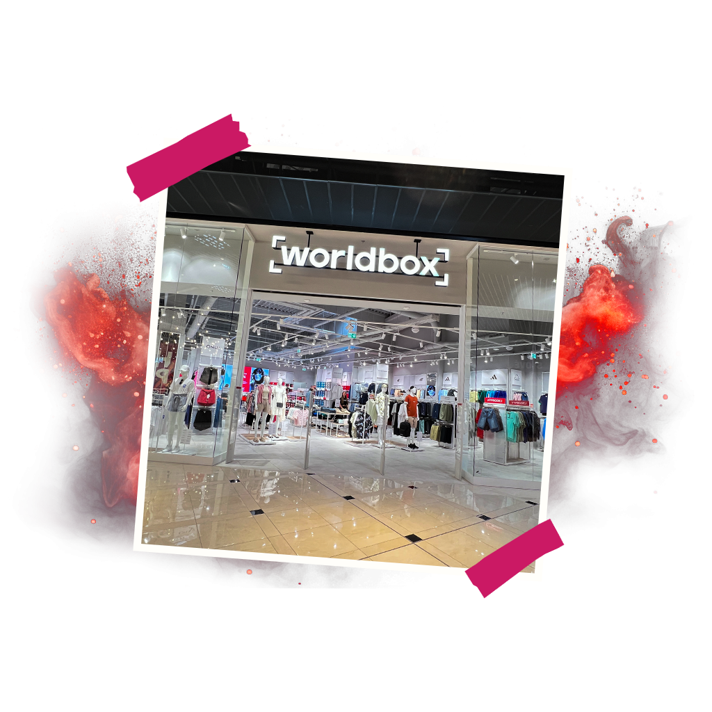 Obchod Worldbox s moderním interiérem a širokou nabídkou oblečení v nákupním centru Varyáda.