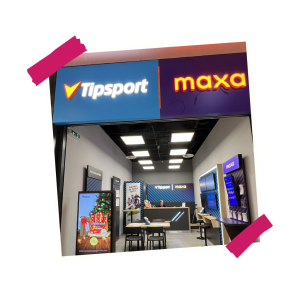 Pohled na novou pobočku TIPSPORT ve Varyádě s moderním interiérem a jasným osvětlením.