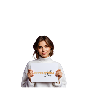 Žena držící ceduli s nápisem "Bistrotéka ZL".