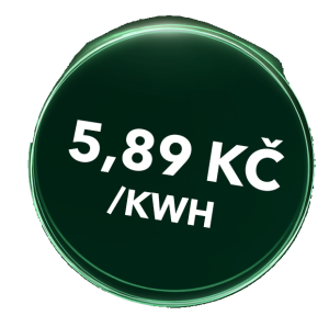 Cena za KWh 5,89 Kč na zeleném pozadí