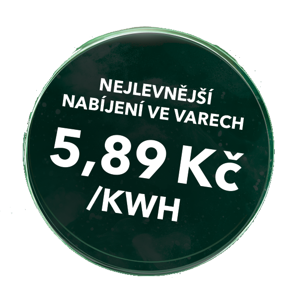 ALT text: Zelené kulaté logo s cenou 5,89 Kč za kWh
