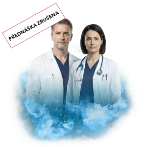 Přednáška zrušena" nad dvěma lékaři s lékařskými plášti