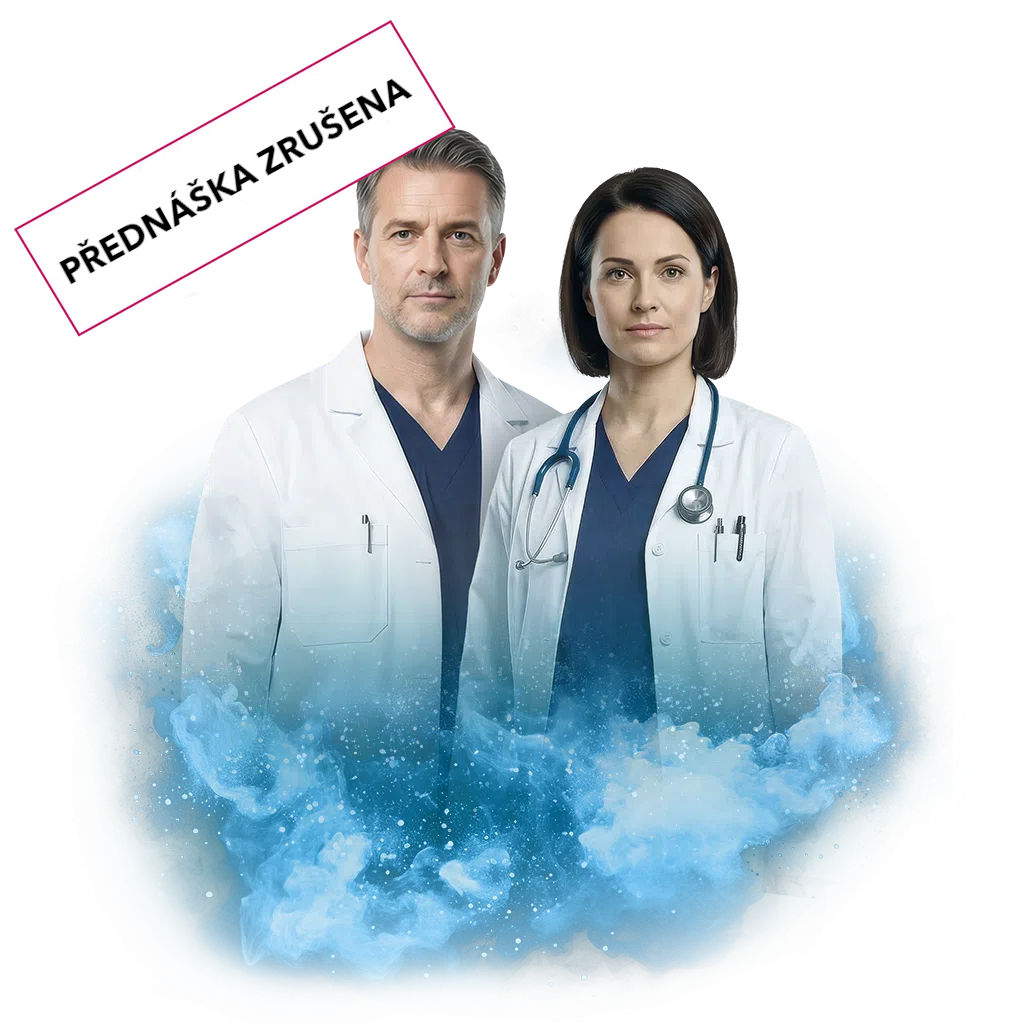Přednáška zrušena" nad dvěma lékaři s lékařskými plášti