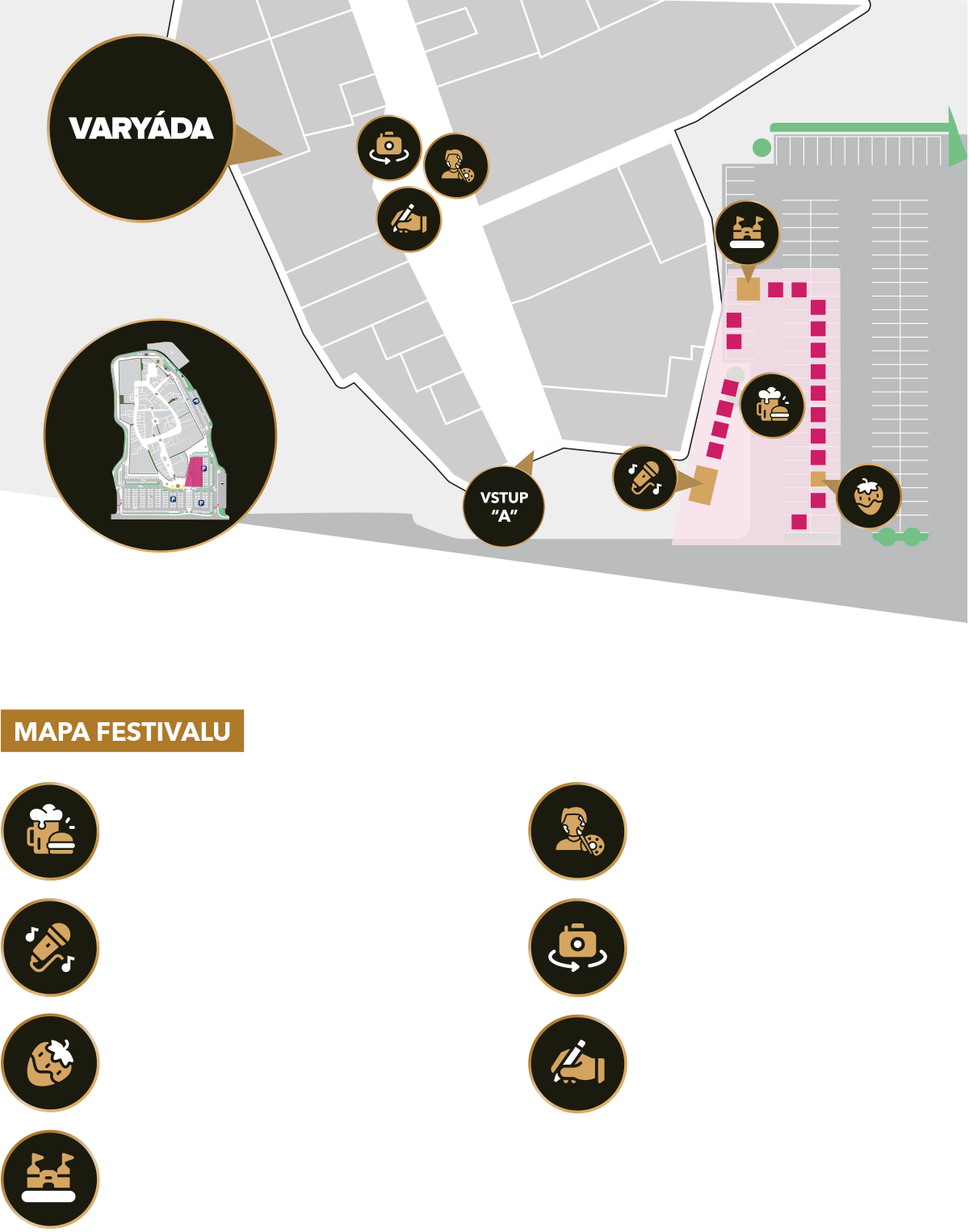 Mapa areálu Food Festivalu s legendou a ikonami