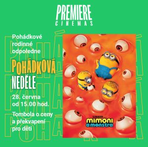 ALT text: Filmový plakát s Mimoni a informacemi o promítání