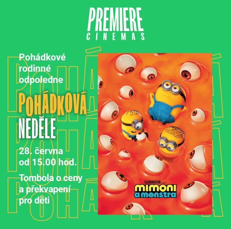 ALT text: Filmový plakát s Mimoni a informacemi o promítání