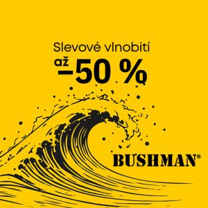 Žlutý banner s nápisem Sleva až 50 % a vlnou