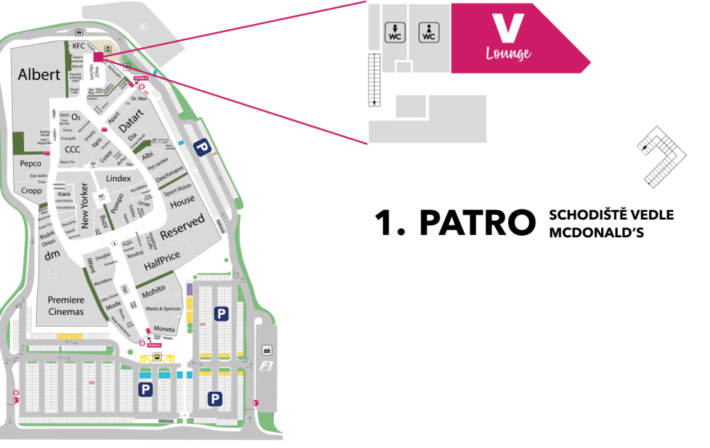 Mapa nákupního centra s vyznačením místa konání kurzu